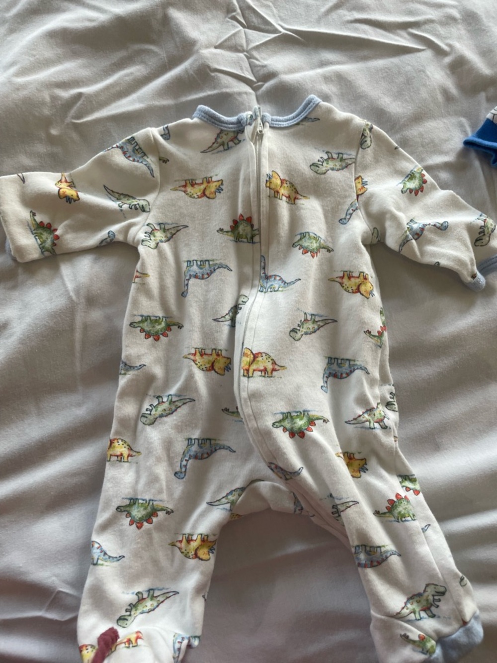 Little Me White Footed One-Piece with Colorful Dinosaur Print